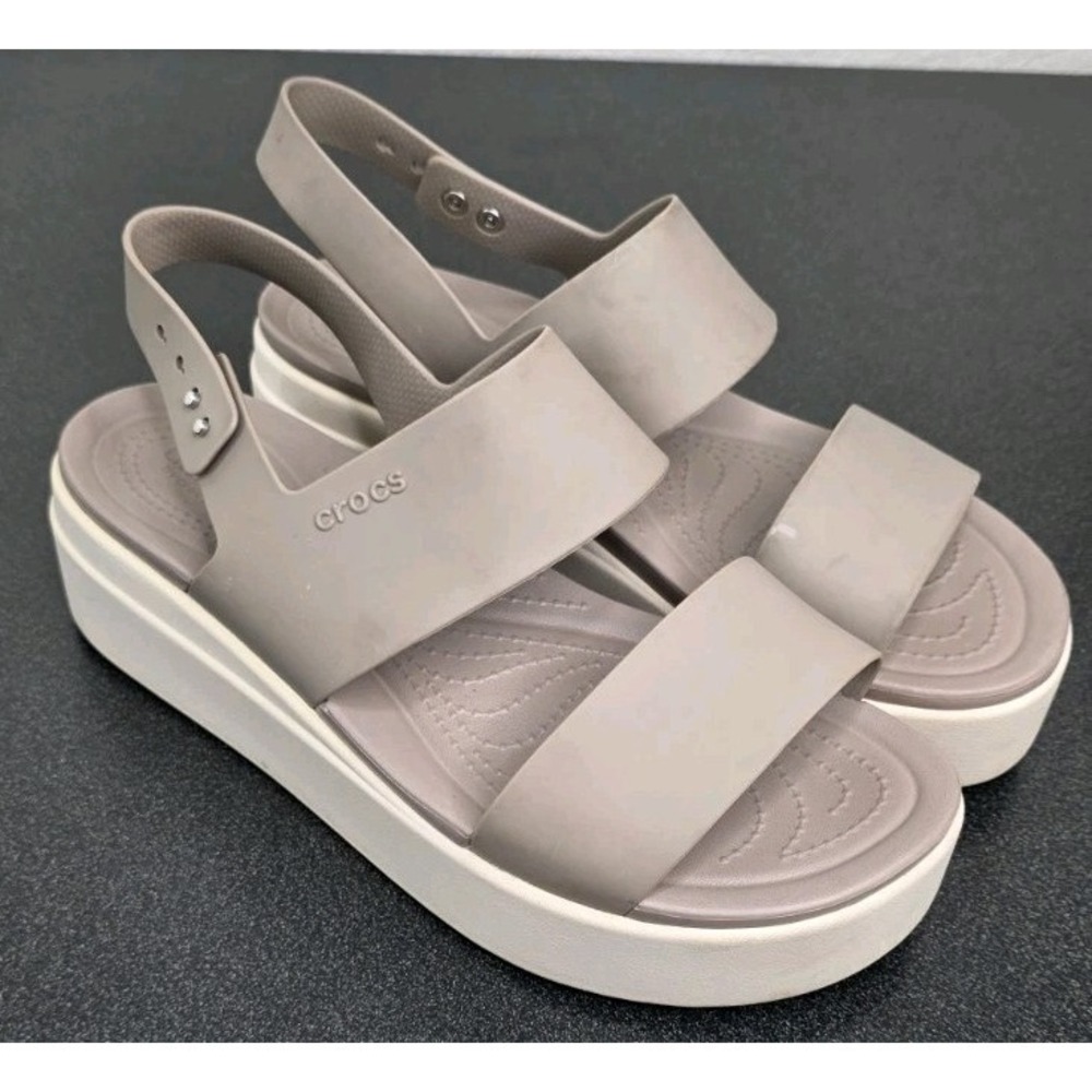 Crocs Women Brooklyn Low Platform‎ Sandal Slingback Tan Taupe 10 Chunky Heel